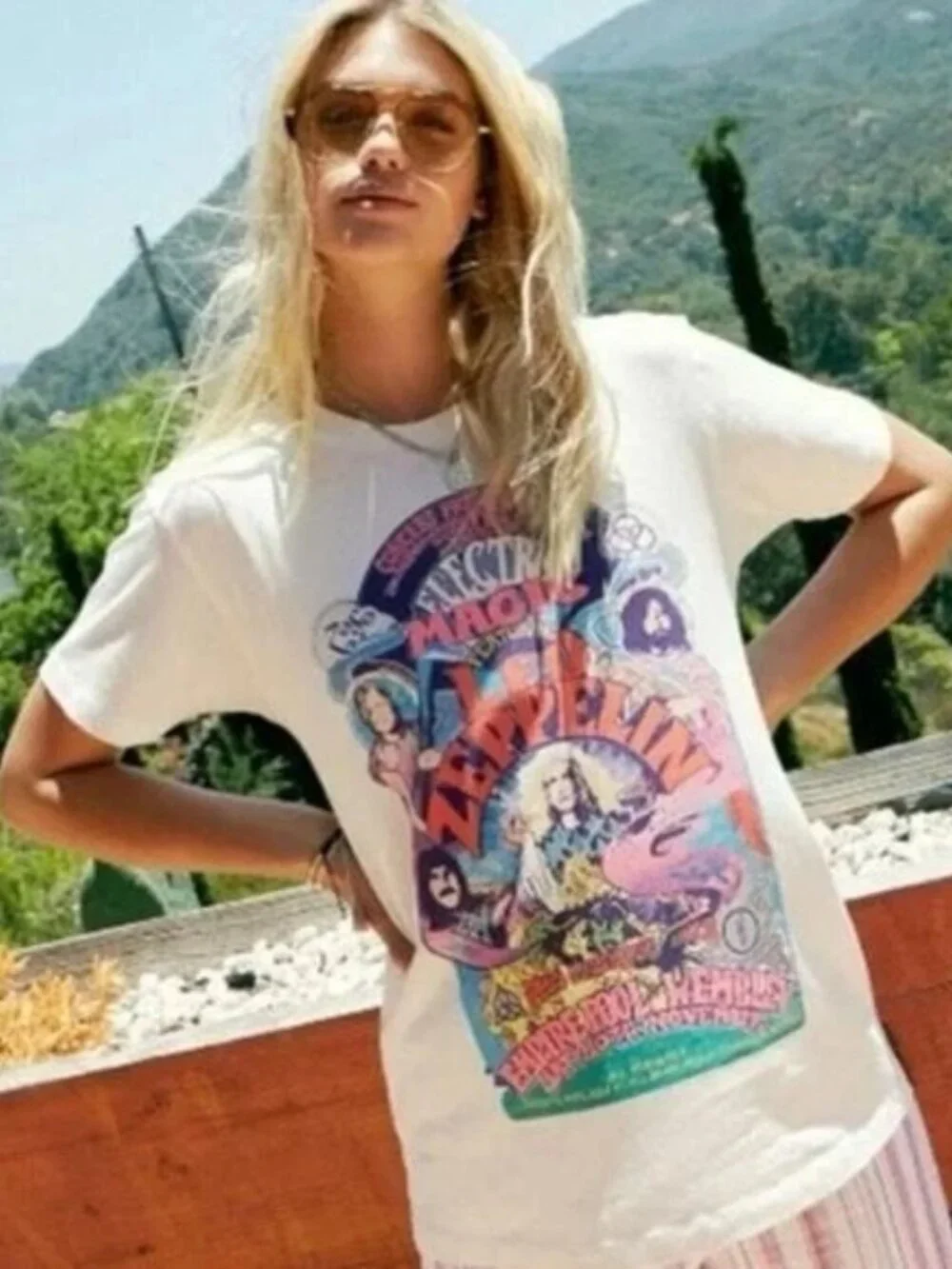 Free People X Daydreamer Led Zeppelin Electric Magic Weekend Tee Sz S White - Picture 2 of 12